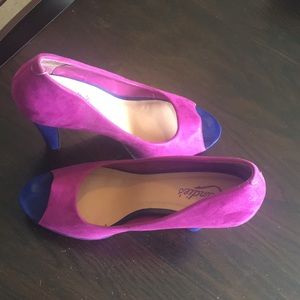 Multi colored open toed heels